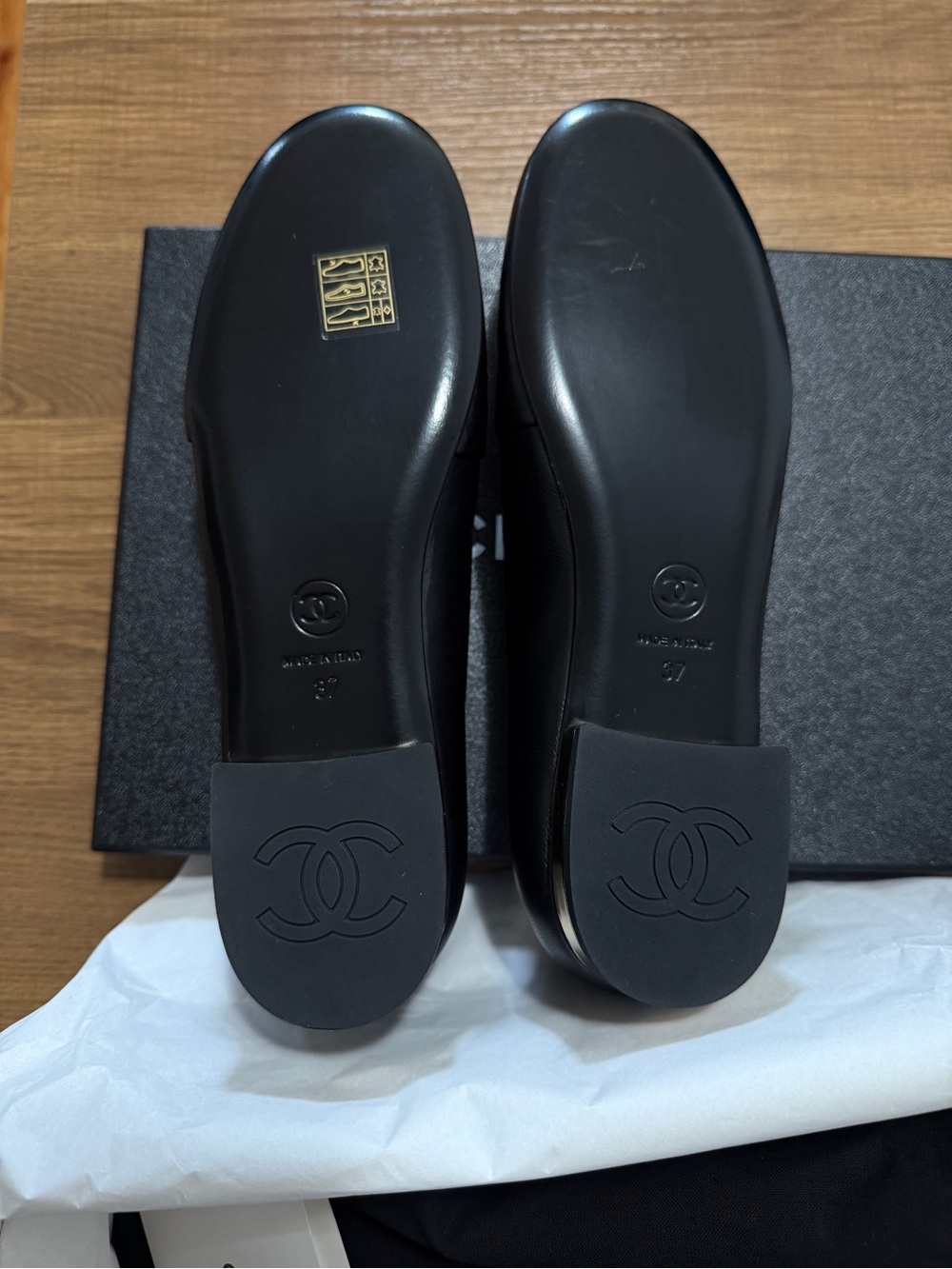 CHANEL - Coco Mark 23K Black Lambskin Moccasins/Loafers - Picture 5 of 8